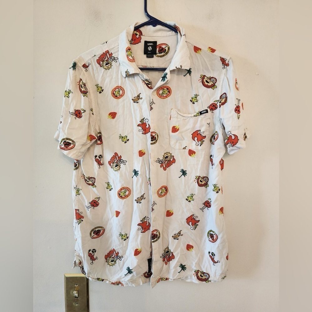 Vans Off The Wall all over Print Hawaiian Shirt Small Surfer Skater Grunge